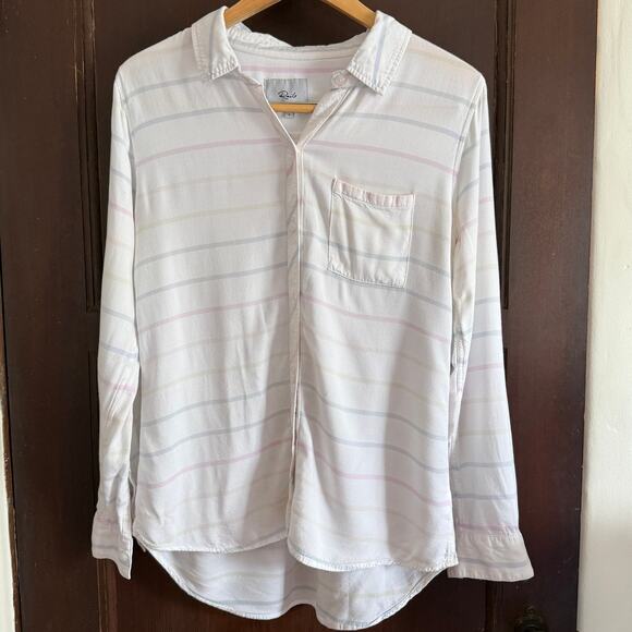RAILS | Rocsi Rainbow Pastel Stripe White Button Down Shirt | Small - Picture 1 of 5